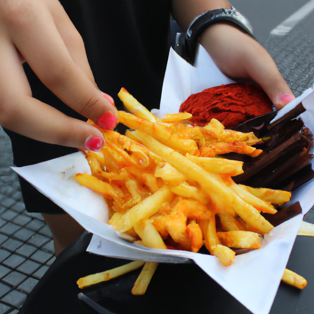 Person eating various types of fries