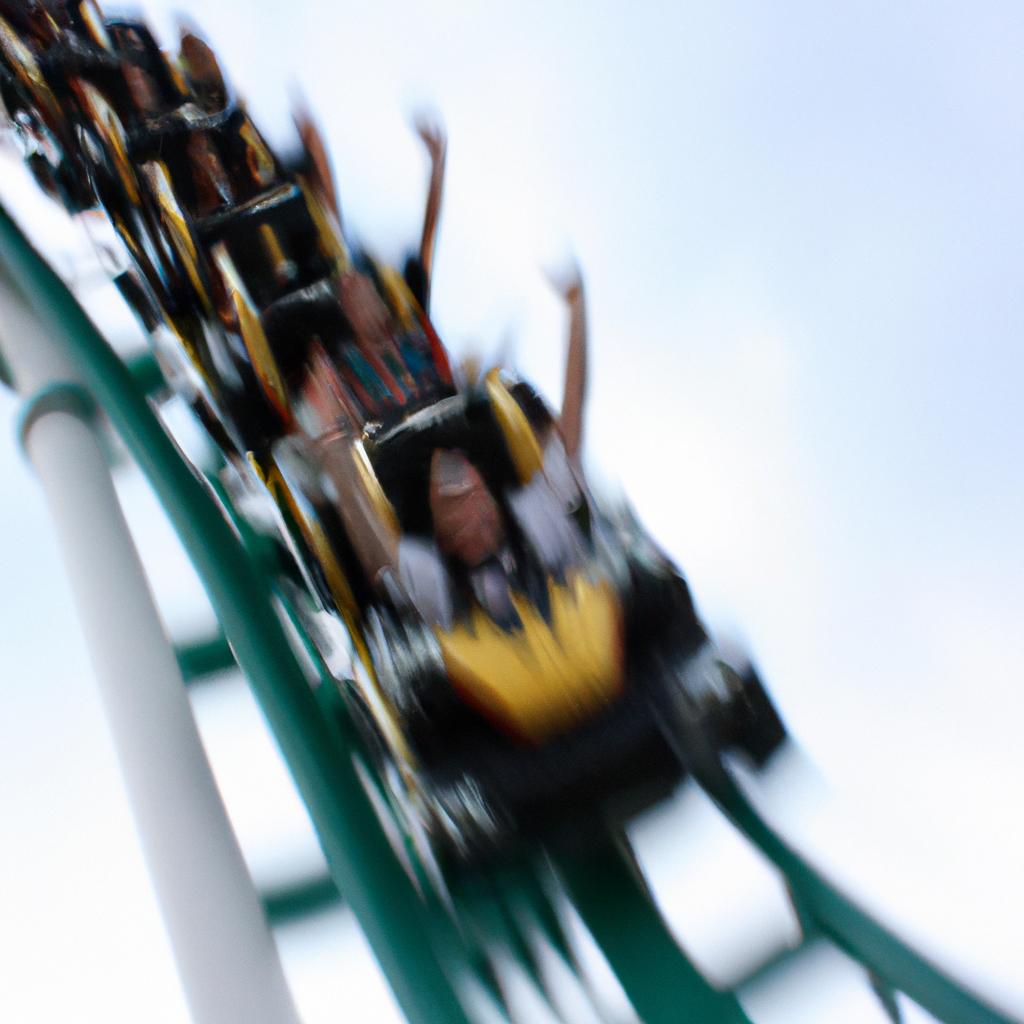 Person riding roller coaster, screaming
